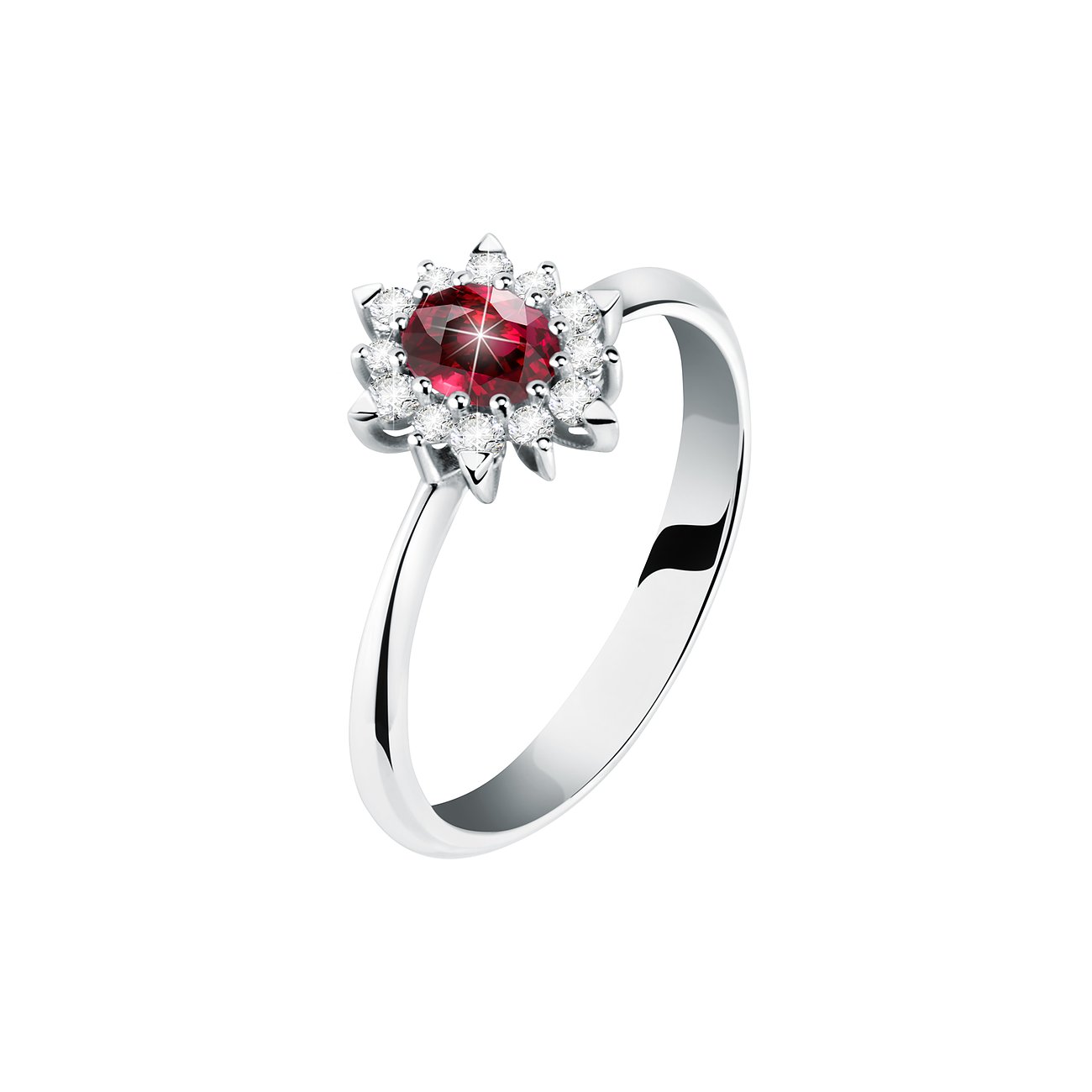 CHRIST ring af 585 hvidguld med rubin og hvide sten.