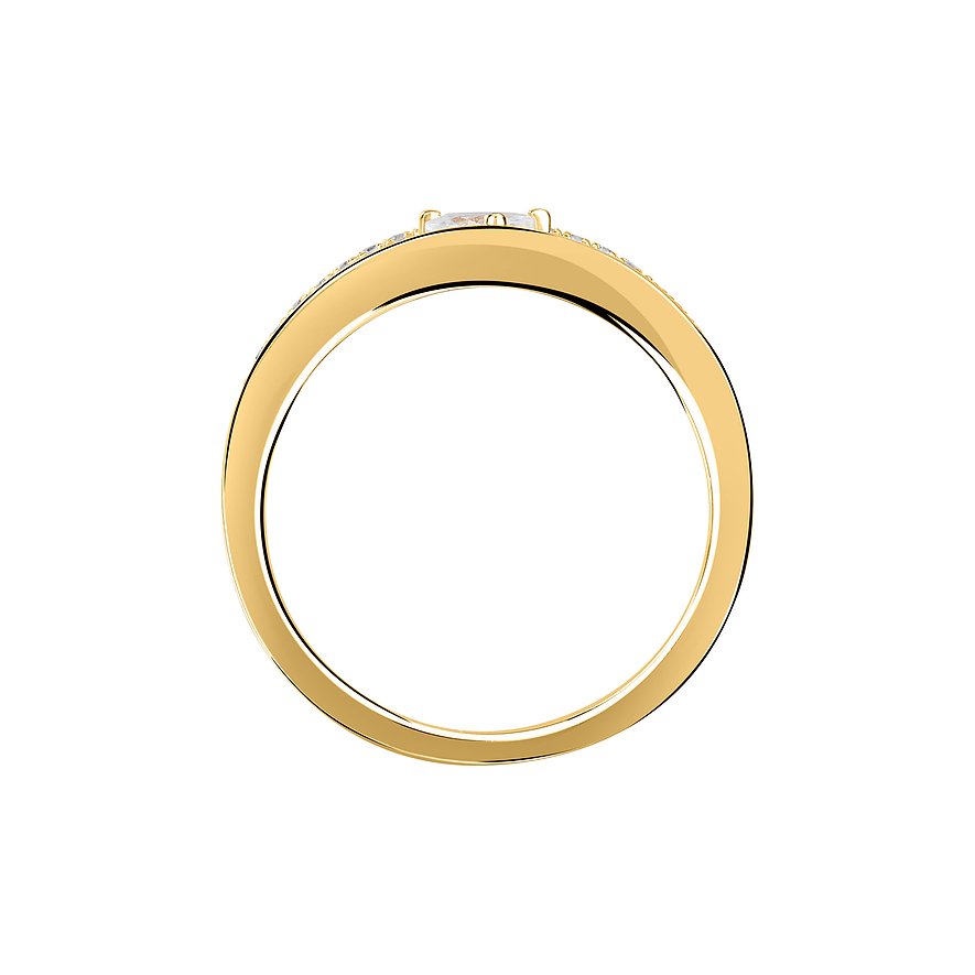 Live Diamond Ring aus Gelbgold mit Diamanten im Seitenprofil, zeigt den schmalen Goldring.
