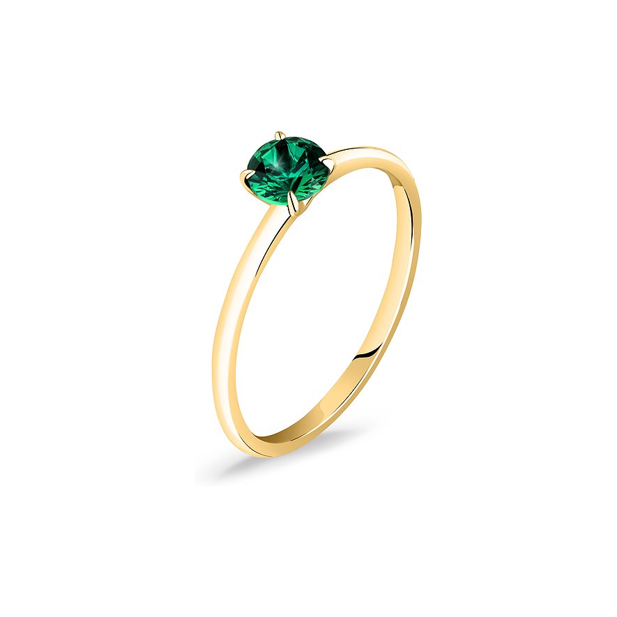 Live Diamond Ring aus 375 Gelbgold mit facettiertem Smaragd.