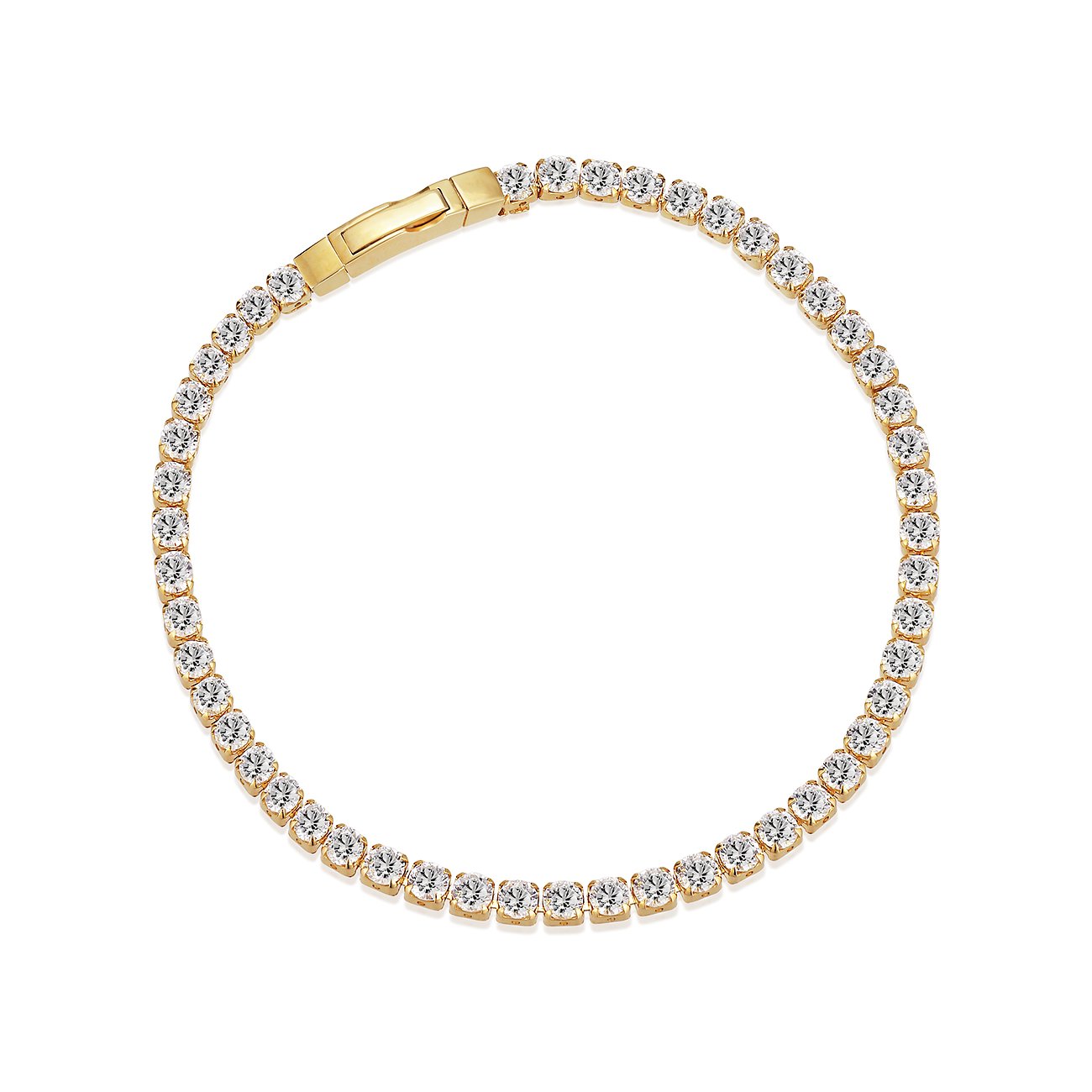 Sif Jakobs Jewellery goldener Armschmuck aus Silber 925, ein funkelndes Tennisarmband mit Reihung aus klaren Schmucksteinen.