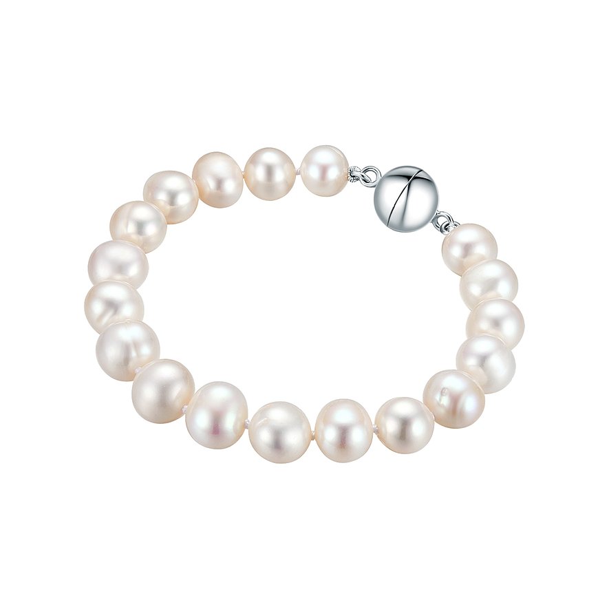 Valero Pearls Bracciale Di Perle D'acqua Dolce In Argento 925 – Perle Rotonde 7-8 Mm, Annodato A Mano, Bianco
