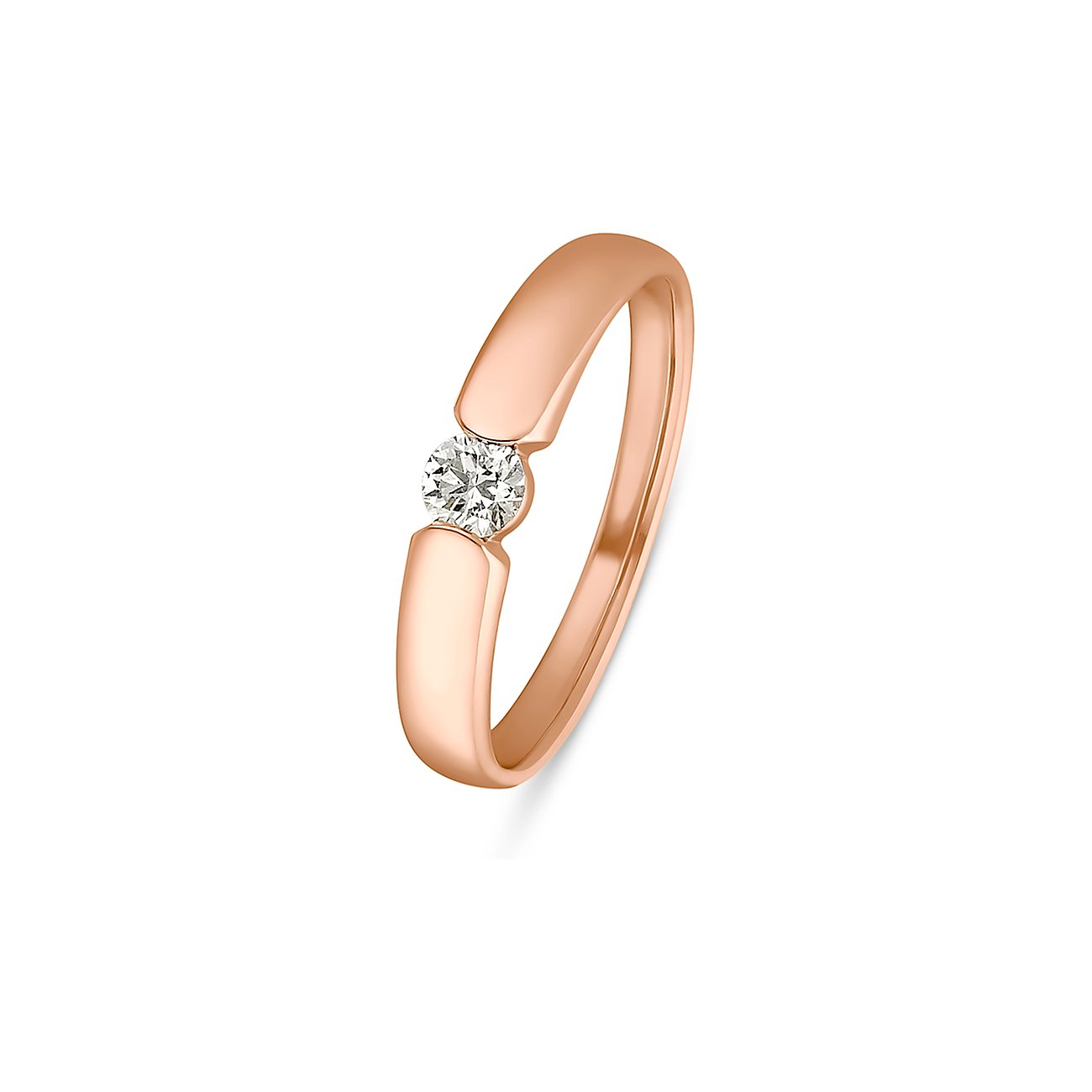 CHRIST Ring aus 585er Rotgold mit einem einzelnen runden Diamanten in der Mitte, von oben betrachtet.