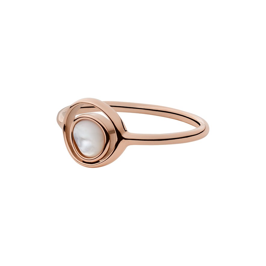 Skagen Ring aus roségoldfarbenem Edelstahl mit kreisförmigem Design und eingesetztem Perlmutt Farbstein.