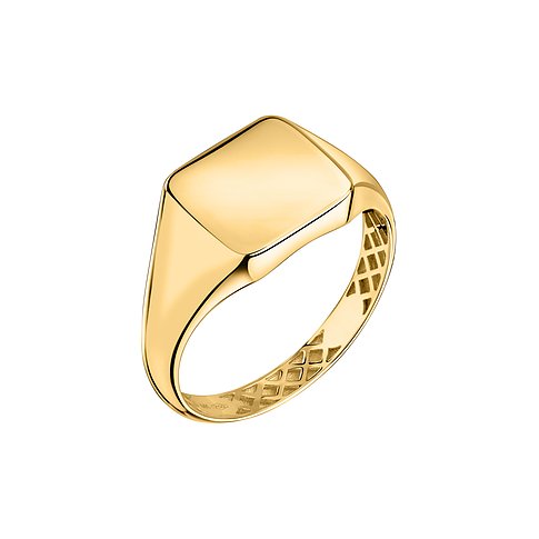 Anello CHRIST in oro giallo 375 con piastra rettangolare.