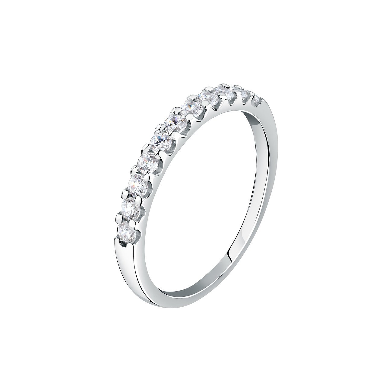 CHRIST Ring aus 585er Weißgold mit einer Reihe funkelnder Diamanten, die in einer Zargenfassung platziert sind.