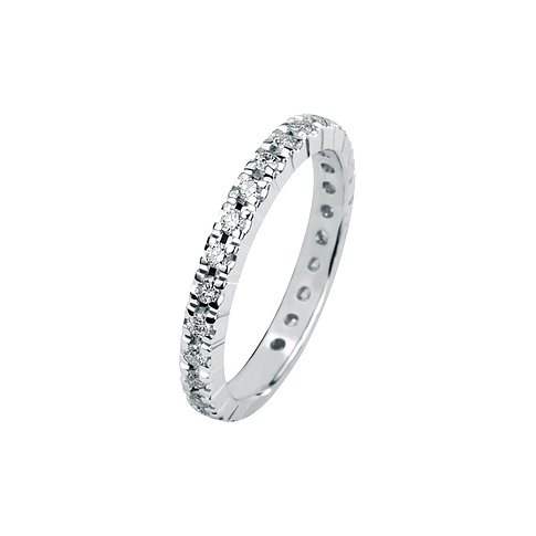 Nahaufnahme eines CHRIST 585er Gelbgold Rings, besetzt mit funkelnden Diamanten, der seitlich leicht gekippt ist.