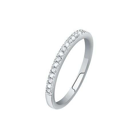 Ein funkelnder Ring aus 585er Weißgold, besetzt mit einer Reihe von Diamanten.