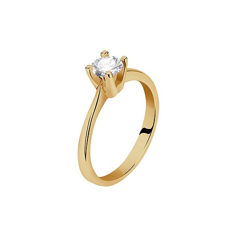 CHRIST Ring aus 585er Gelbgold mit einem funkelnden Diamanten in Krappenfassung, leicht seitlich ausgerichtet