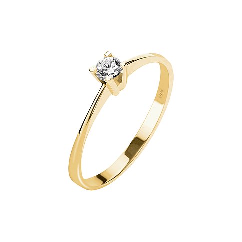 CHRIST 585er Gelbgold Ring mit einem funkelnden Diamanten in einer Zargenfassung von schräg oben.