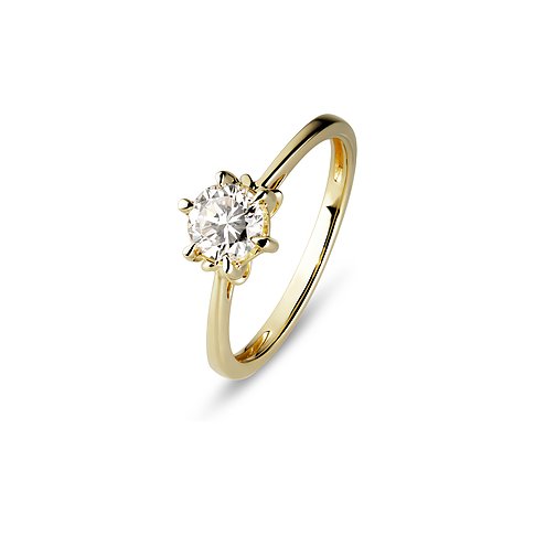 CHRIST Ring aus 585er Gelbgold mit einem funkelnden Diamanten in Krappenfassung, von vorne.