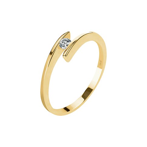 CHRIST 585er Gelbgold Ring mit asymmetrischem Design und einem mittig gefassten Diamanten.