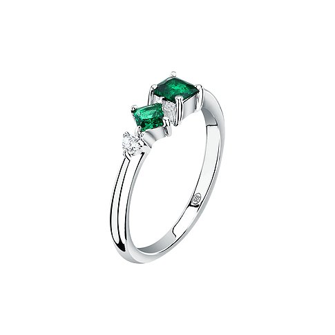 CHRIST Ring aus 925er recyceltem Silber mit grünen Zirkonia und einem Stein.