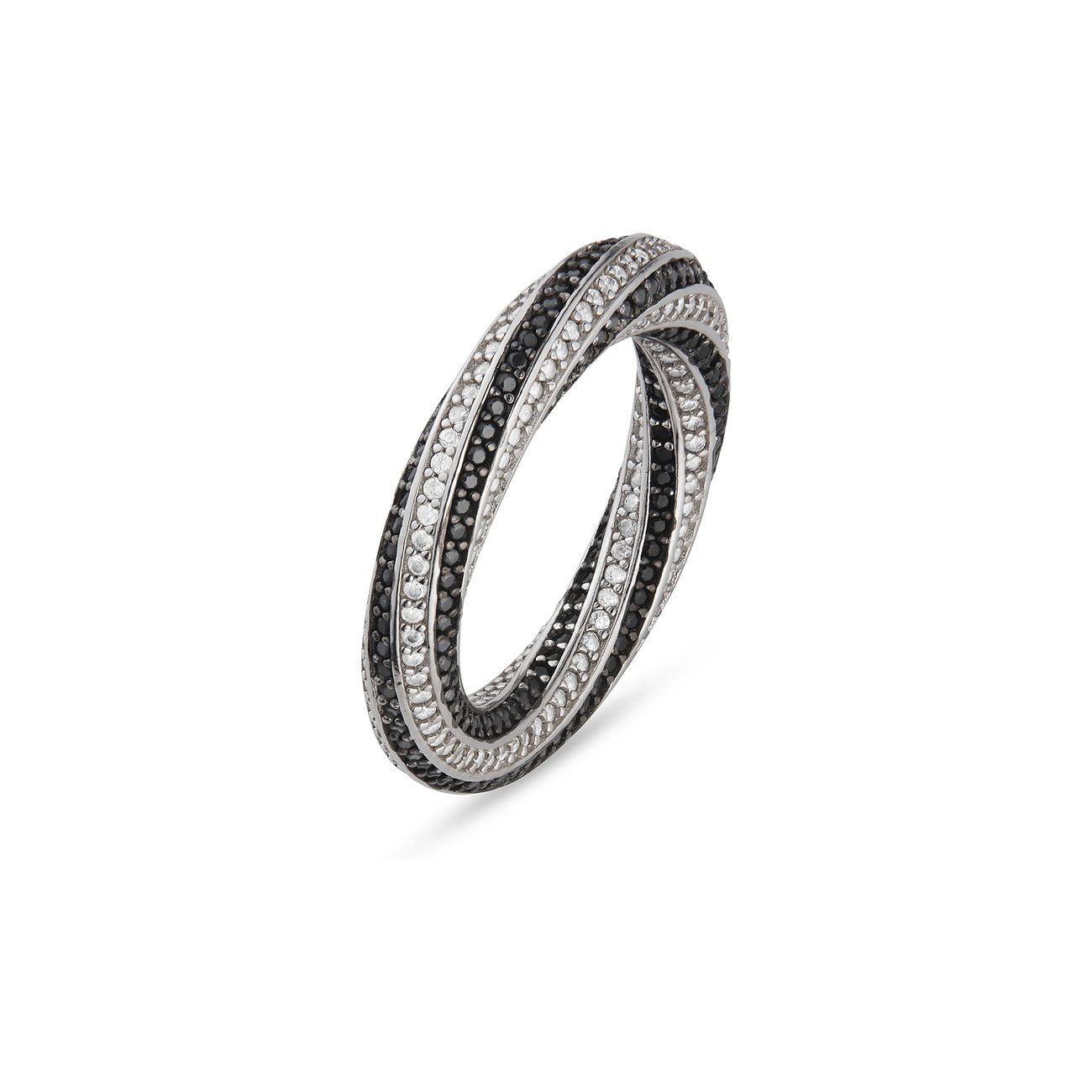 JETTE Ring aus 925er recyceltem Silber mit schwarzen und weißen Zirkonia.