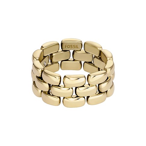 Bague Fossil en acier inoxydable avec maillons polis et une pierre.