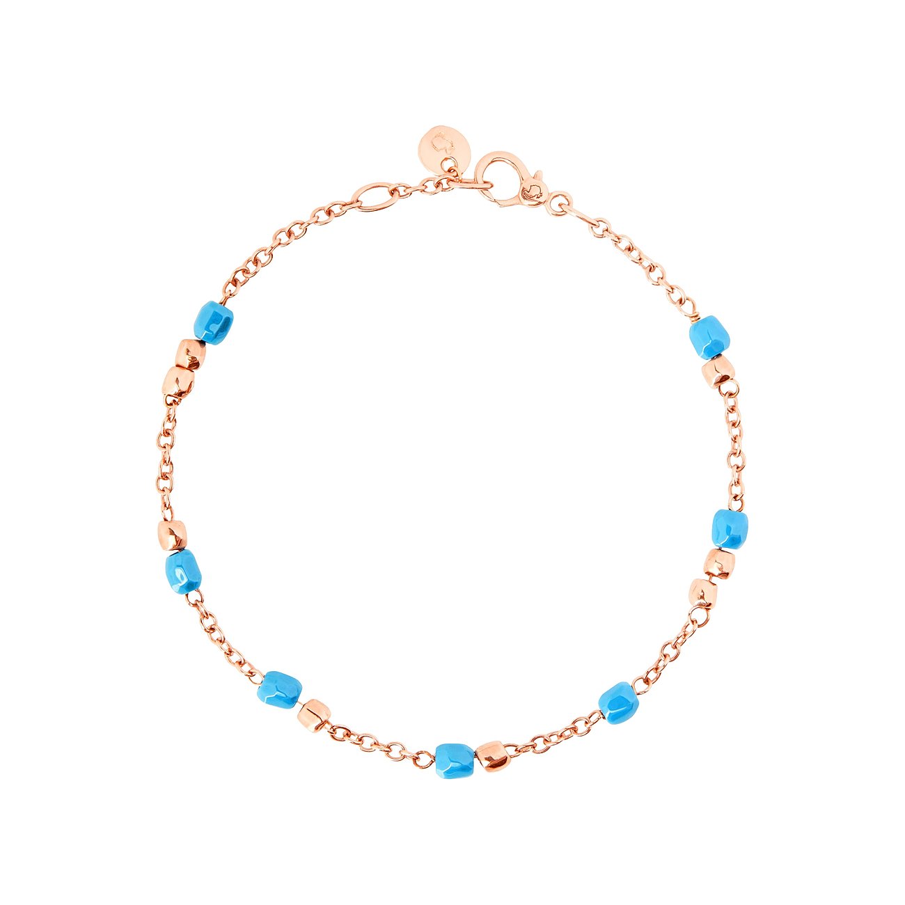 DoDo Armband aus 375 Roségold mit blauen Keramiksteinen.