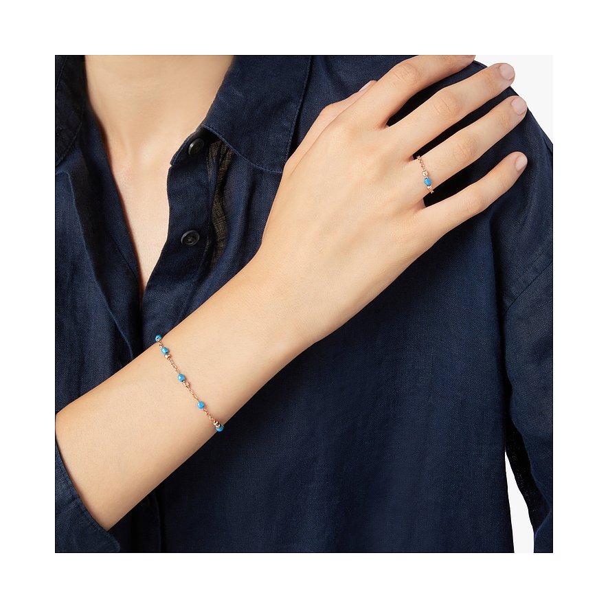 DoDo Armband aus 375 Roségold mit blauen Keramikperlen.