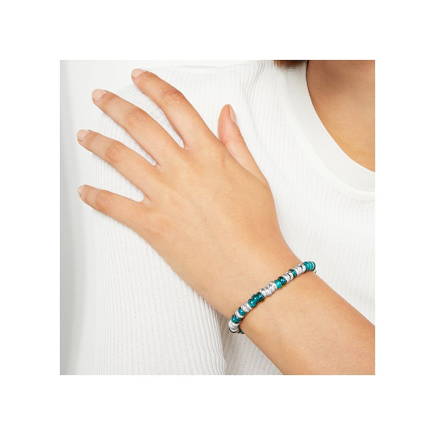 DoDo Armband aus recyceltem Kunststoff und 925er Silber mit blauen und silbernen Elementen.