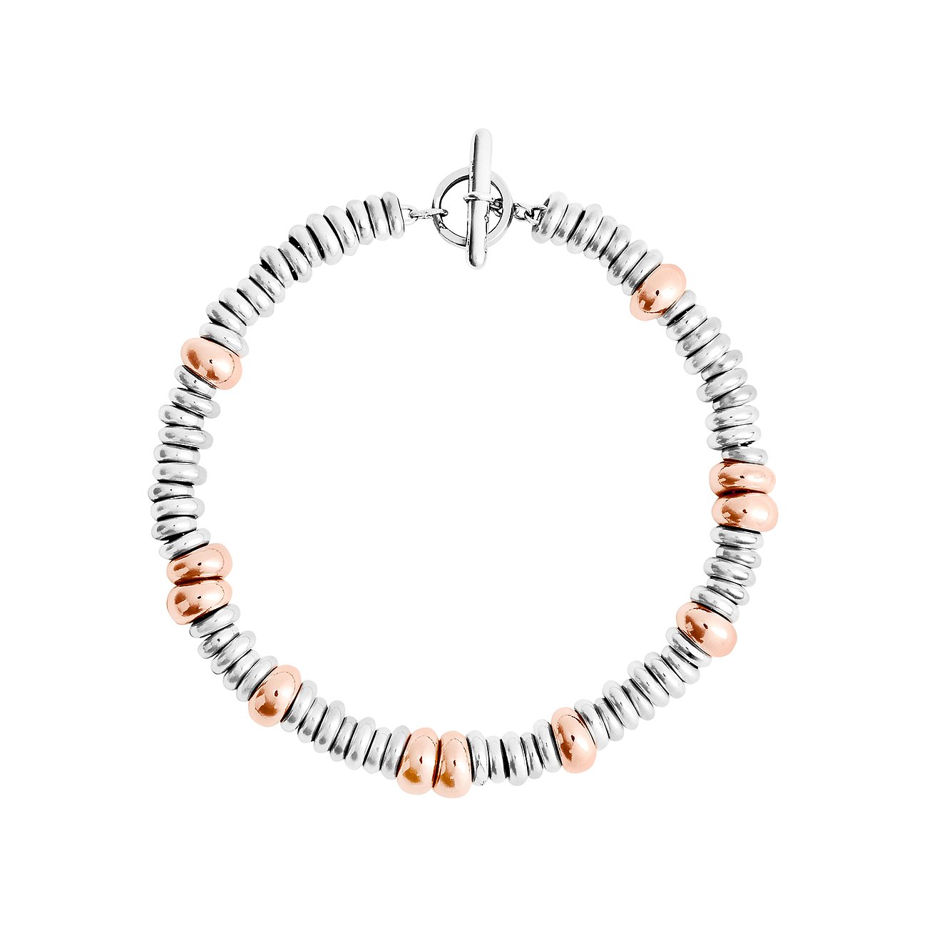 DoDo armband van 925 zilver met roségoudkleurige elementen en toggle-sluiting.
