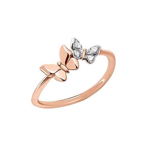 DoDo Ring aus 375 Roségold mit Diamanten, Schmetterlingsdesign.