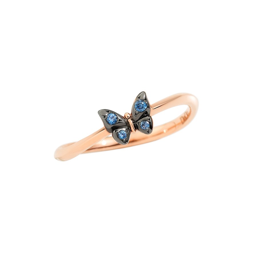 DoDo Ring aus 375 Roségold mit Saphiren, Schmetterlingsmotiv.