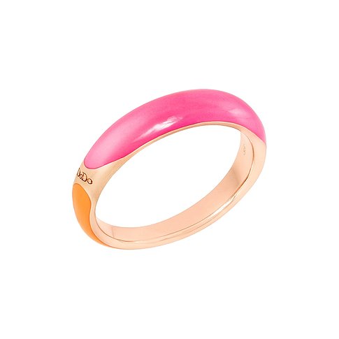 DoDo Ring aus 925er Silber mit rosa und orangefarbener Emaille.
