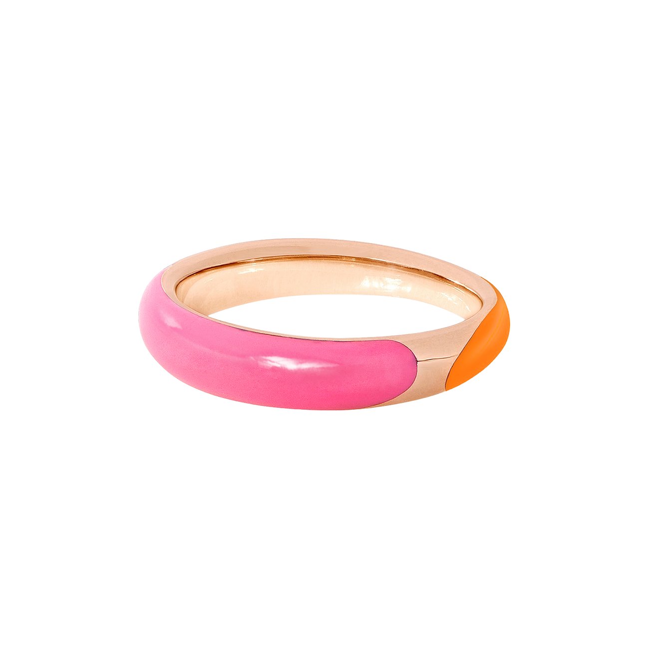 DoDo Ring aus 925er Silber, bicolor mit Roségold und pinkem/orangefarbenem Emaille.
