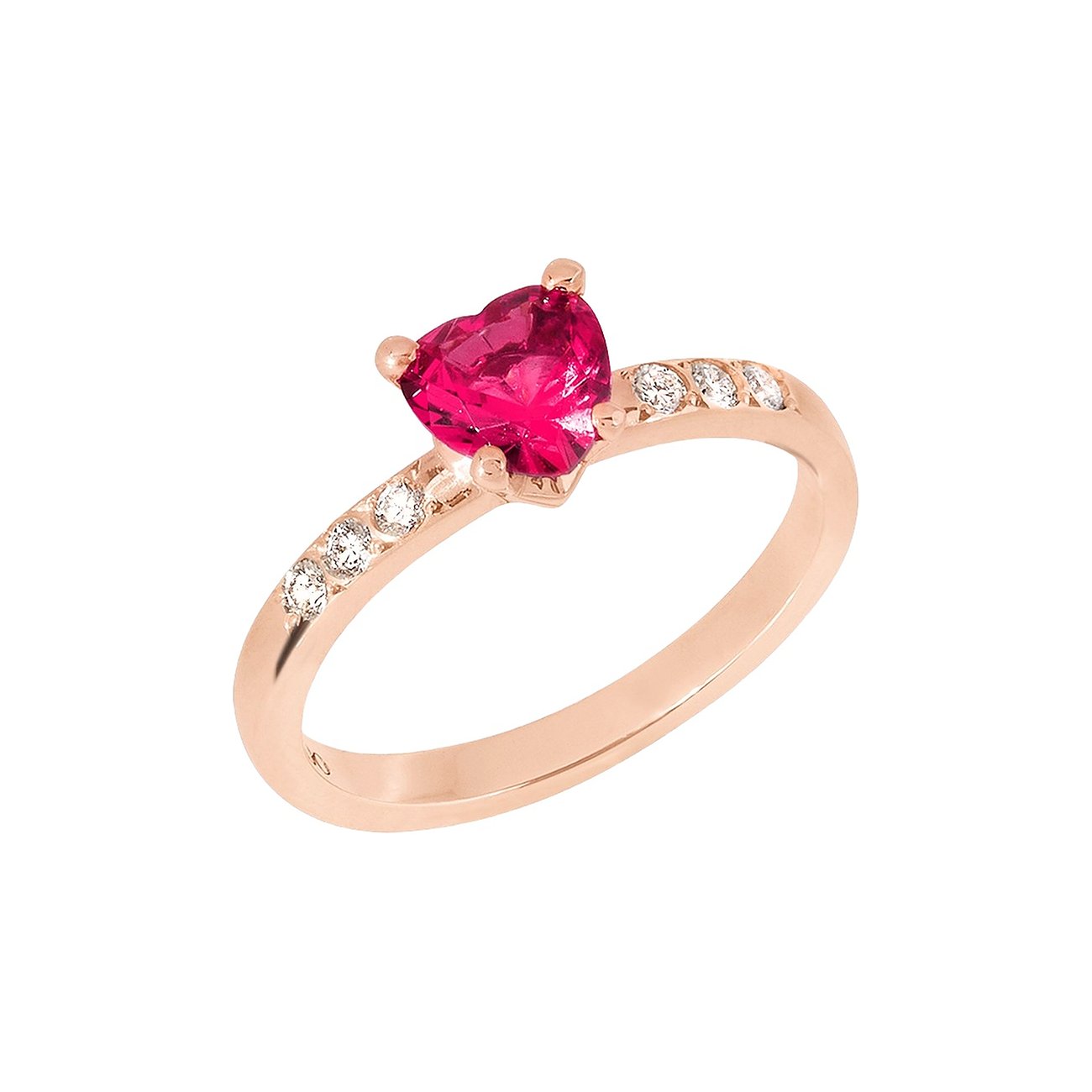 DoDo Ring aus 375 Roségold mit Rubin und weißen Steinen.
