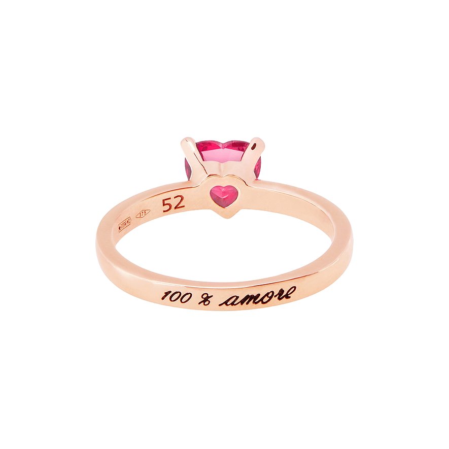 DoDo Ring aus 375 Roségold mit Rubin im Herzschliff.