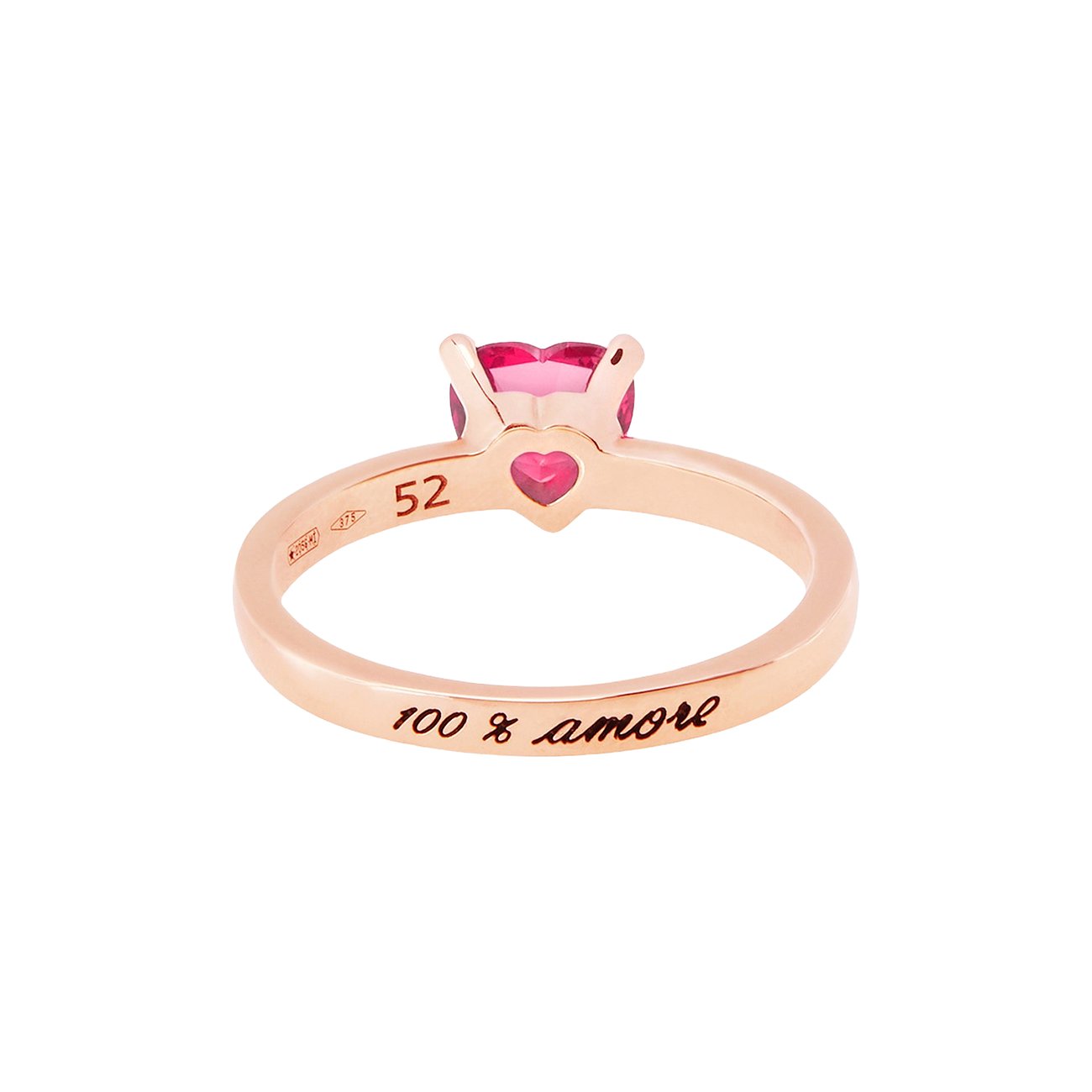 DoDo Ring aus 375 Roségold mit Rubin im Herzschliff.