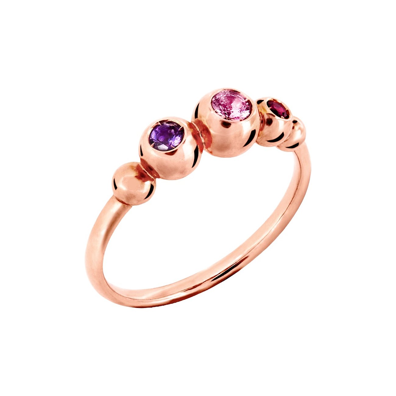 DoDo Ring aus 375 Roségold mit bunten Saphiren.