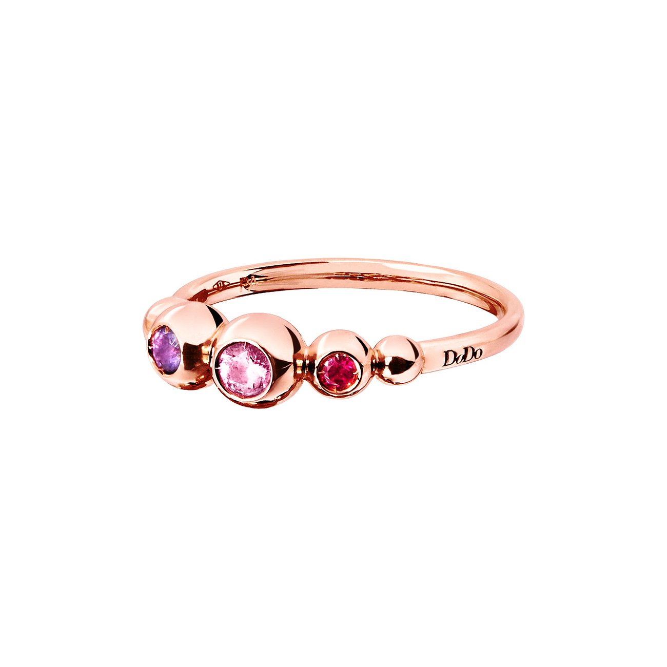 DoDo Ring aus 375 Roségold mit bunten Saphiren.