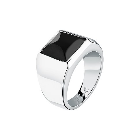 Karl Lagerfeld Ring aus Edelstahl mit schwarzem Kristall.