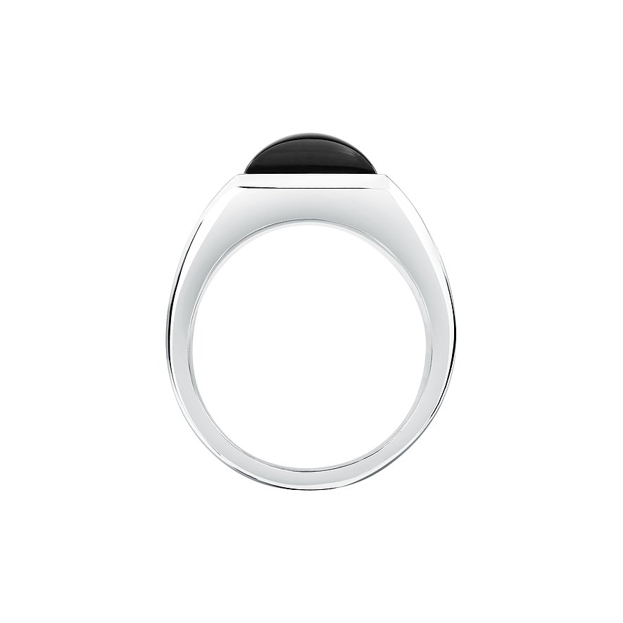 Karl Lagerfeld Ring aus Edelstahl mit schwarzem Kristall.