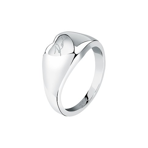 Karl Lagerfeld Ring aus Edelstahl mit Herzform und Gravur.