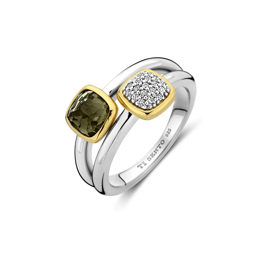 Ti Sento - Milano Damenring, Kristall, Damen, 925er Silber, gelbgold, Größe: 48