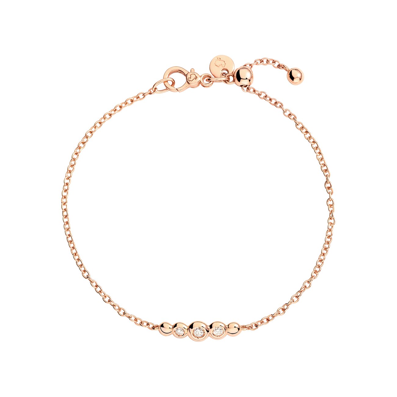 DoDo armband in 9 karaats roségoud met diamanten en balletjes.