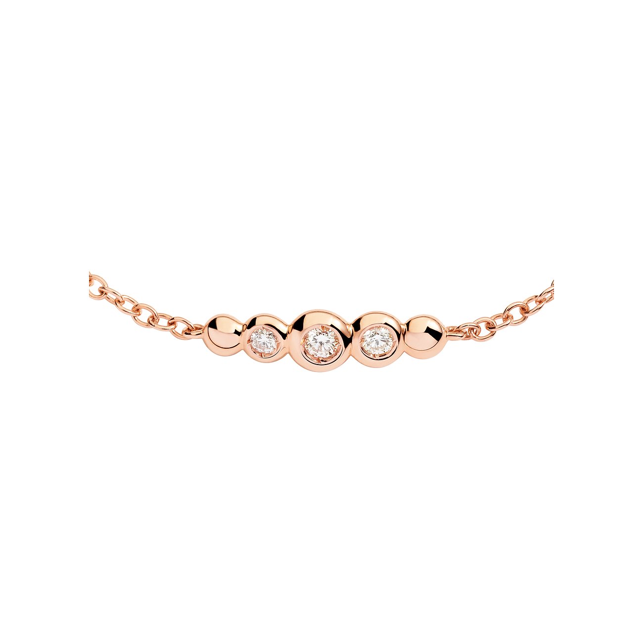 DoDo armband van 375 roségoud met diamanten, schakels en balletjes.