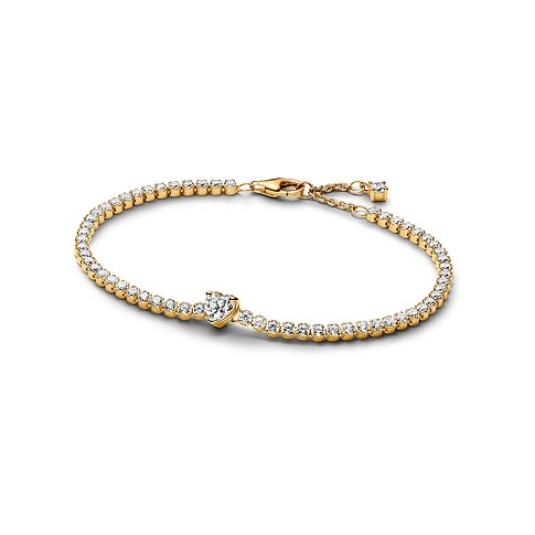 Pandora Armband aus Metall mit Zirkonia, Herz-Anhänger, goldfarben.