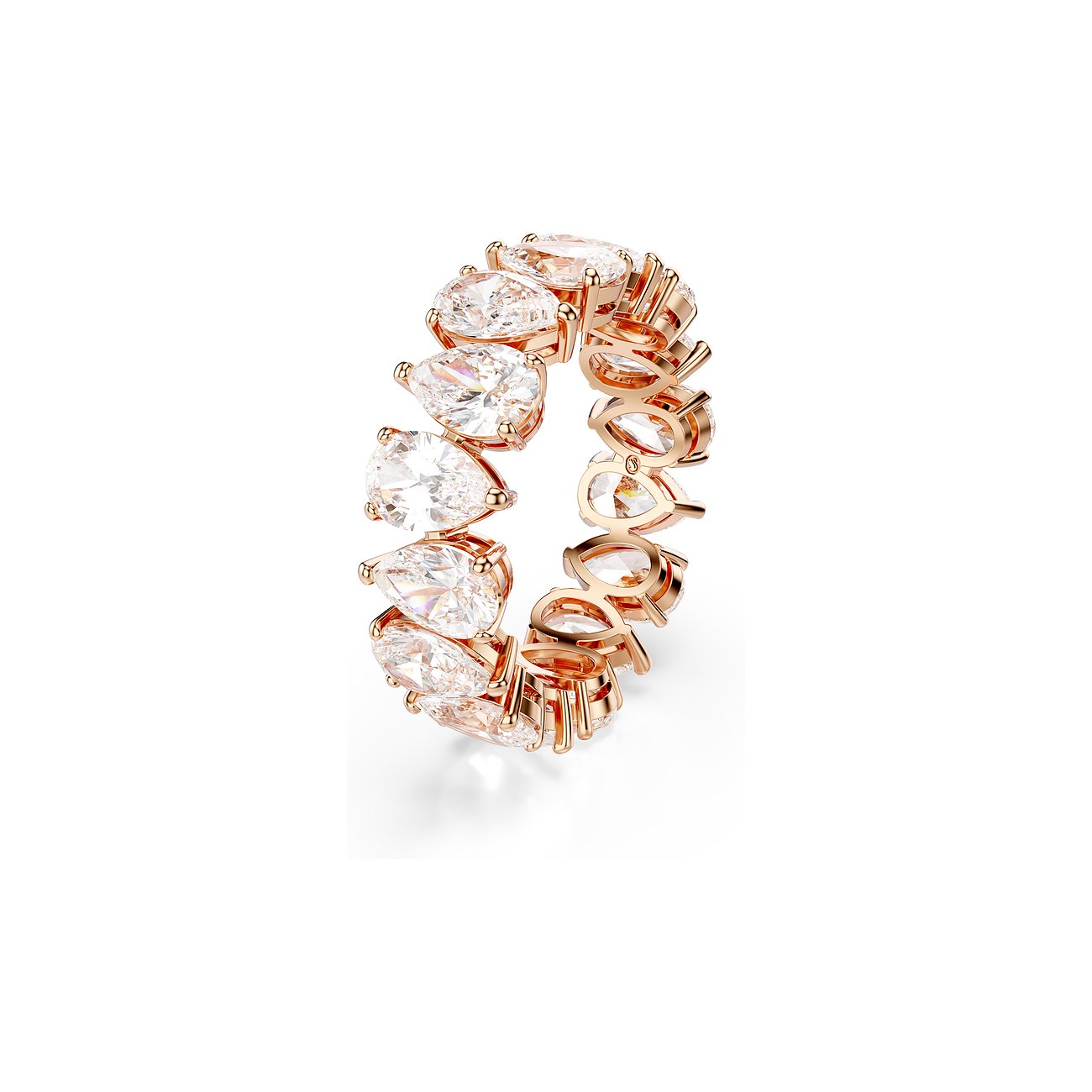 Swarovski Ring aus rosévergoldetem Metall mit facettierten Kristallen in Tropfenform.
