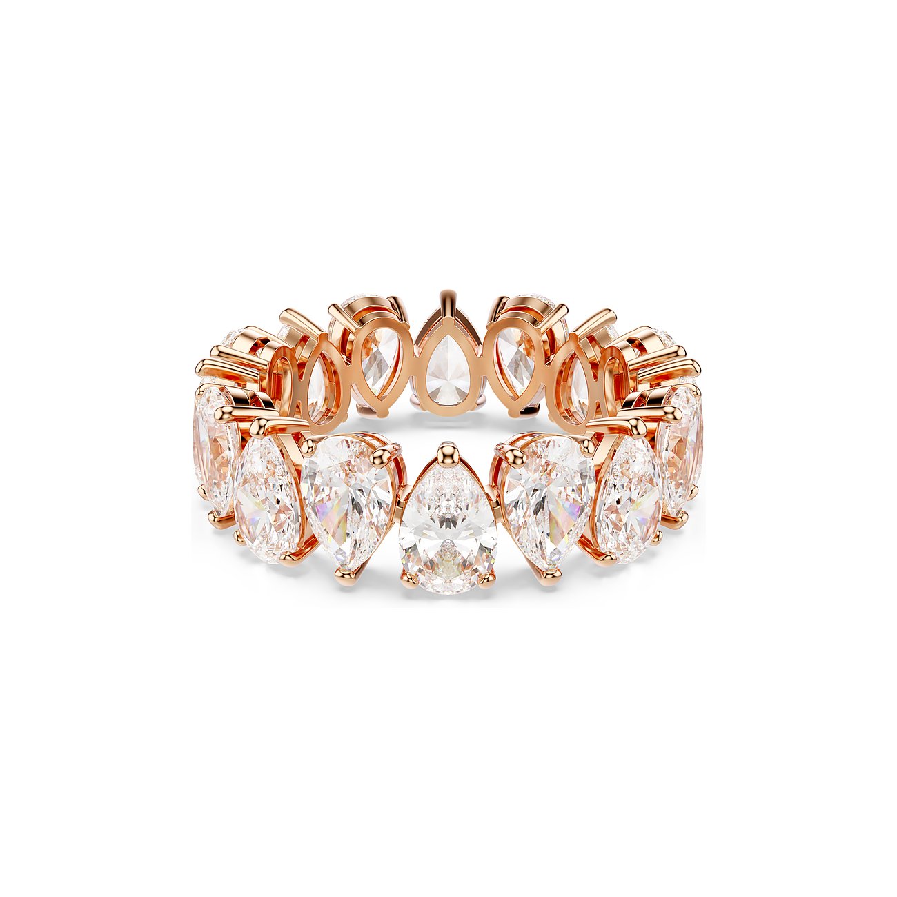 Swarovski Damenring aus roségoldfarbenem Metall mit tropfenförmigen Kristallen.