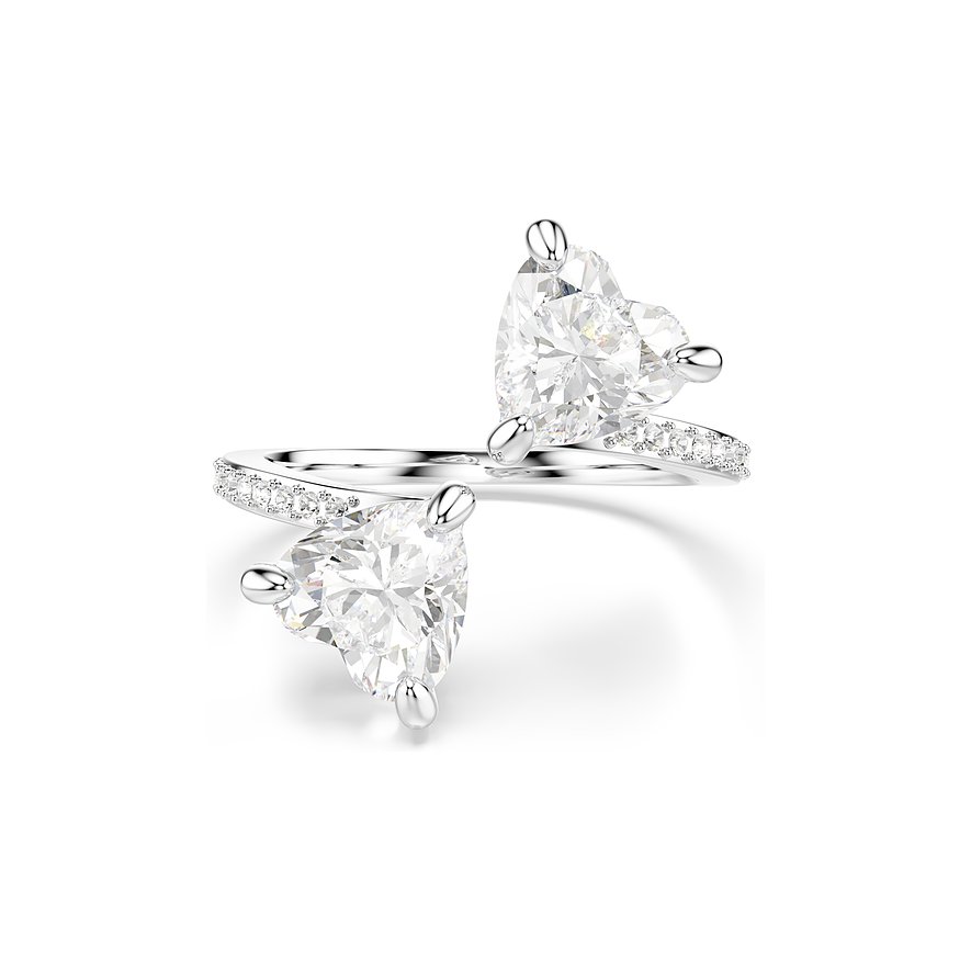 Swarovski ring van metaal met witte hartvormige kristallen.