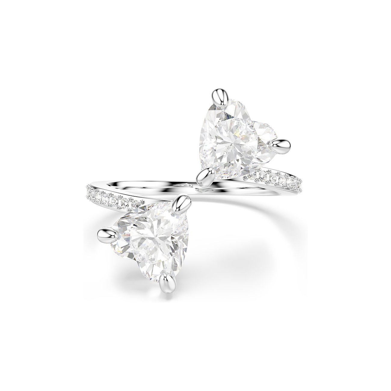 Swarovski ring van metaal met witte hartvormige kristallen.