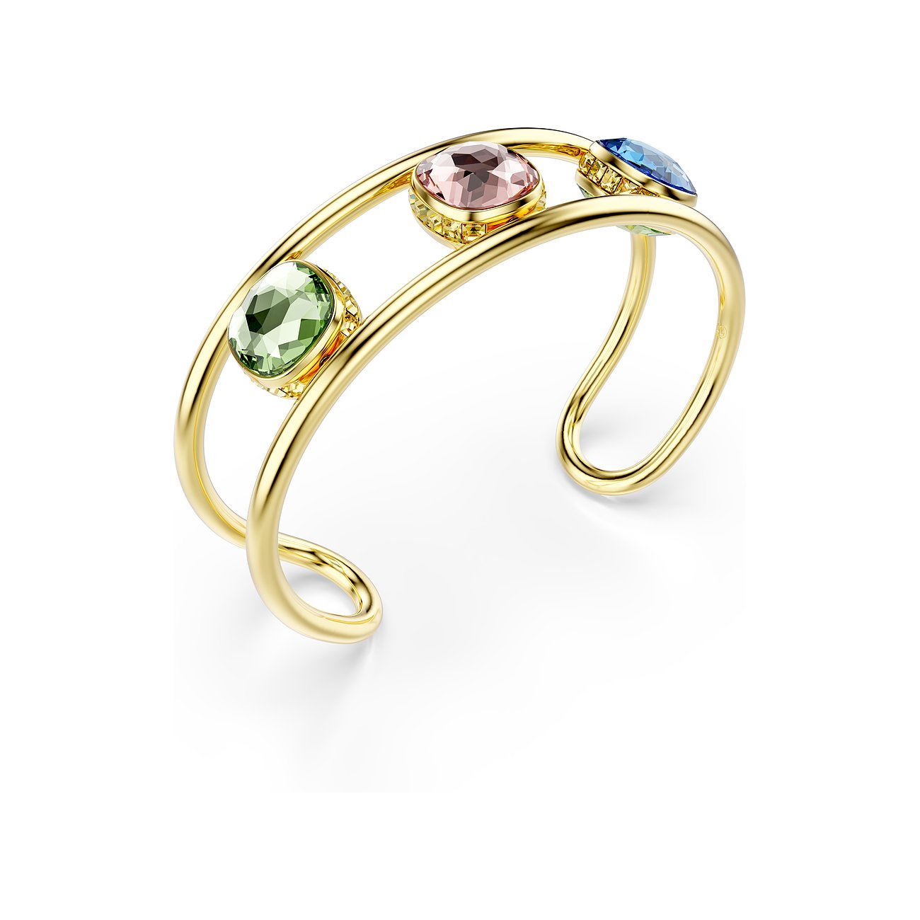 Swarovski metalen armband met drie gekleurde kristallen.