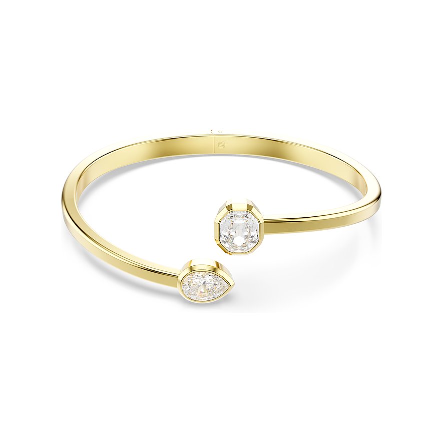 Swarovski Armband aus goldfarbenem Metall mit zwei Kristallen, einem Tropfen und einem Oktagon.