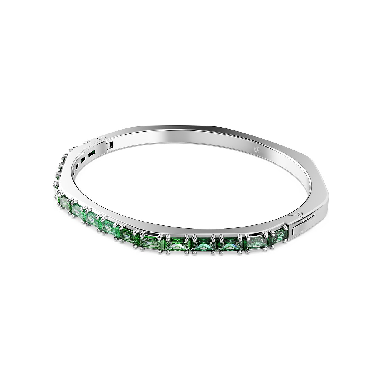 Swarovski Armband aus Metall mit grünen Kristallen, rechteckiger Schliff.