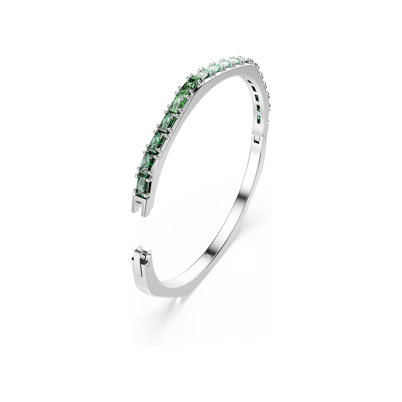 Swarovski Armband aus Metall mit grünen Kristallen, rechteckiger Schliff.