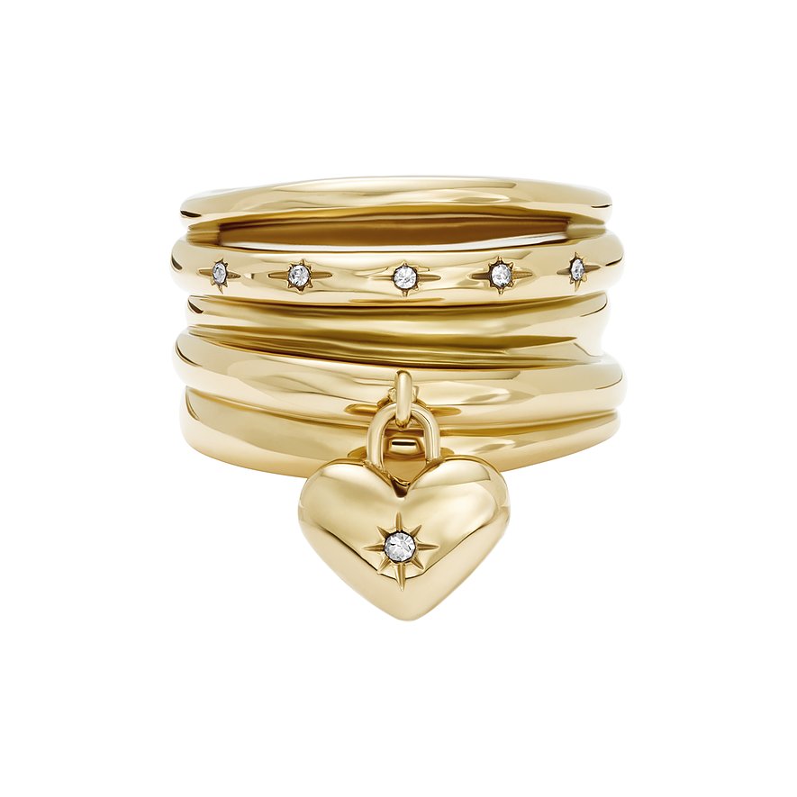 Fossil Damenring SADIE, Glasstein, Damen, Edelstahl, gold, Größe: 55