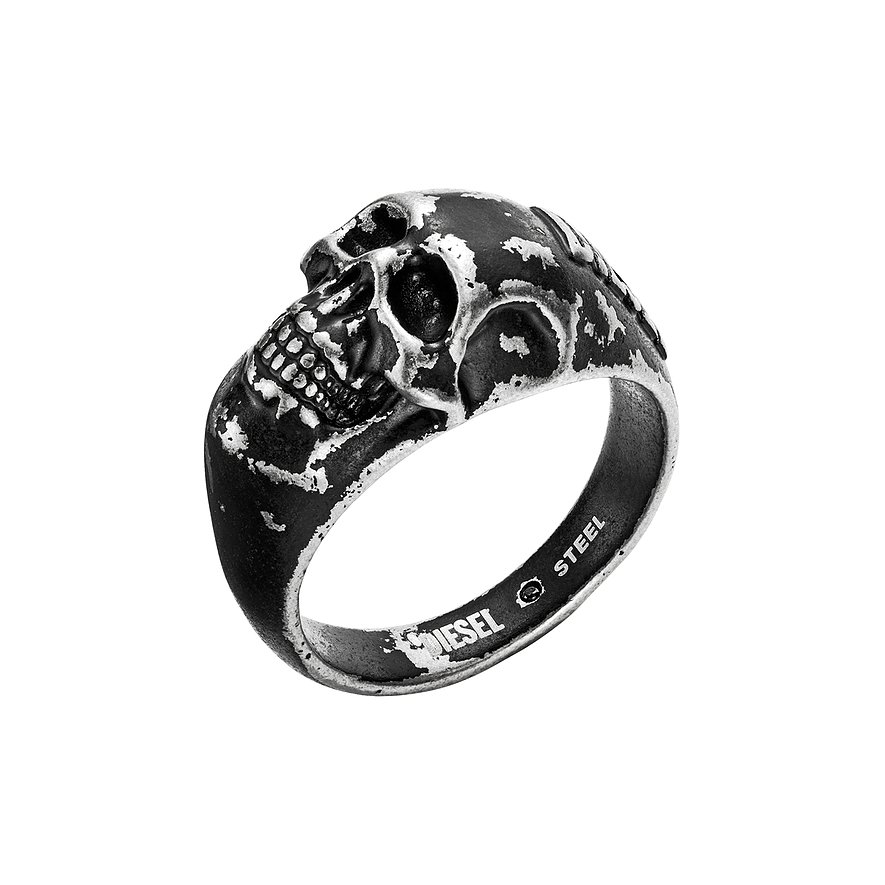 Diesel Damenring CENTER FOCAL, Unisex, Edelstahl, schwarz, Größe: 56