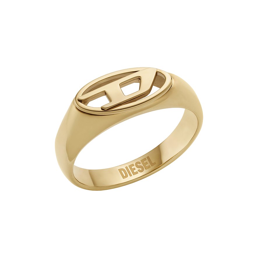 Diesel Damenring OVAL D LOGO, Unisex, Edelstahl, gold, Größe: 53