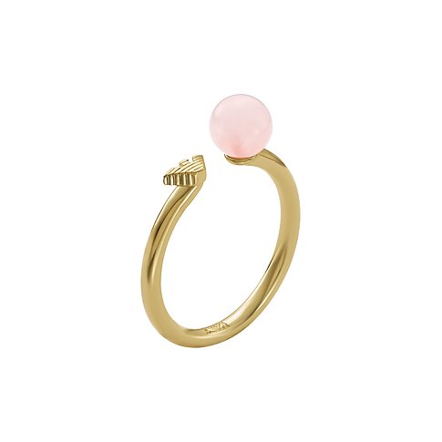 Bague Emporio Armani en métal avec quartz rose et un élément géométrique.
